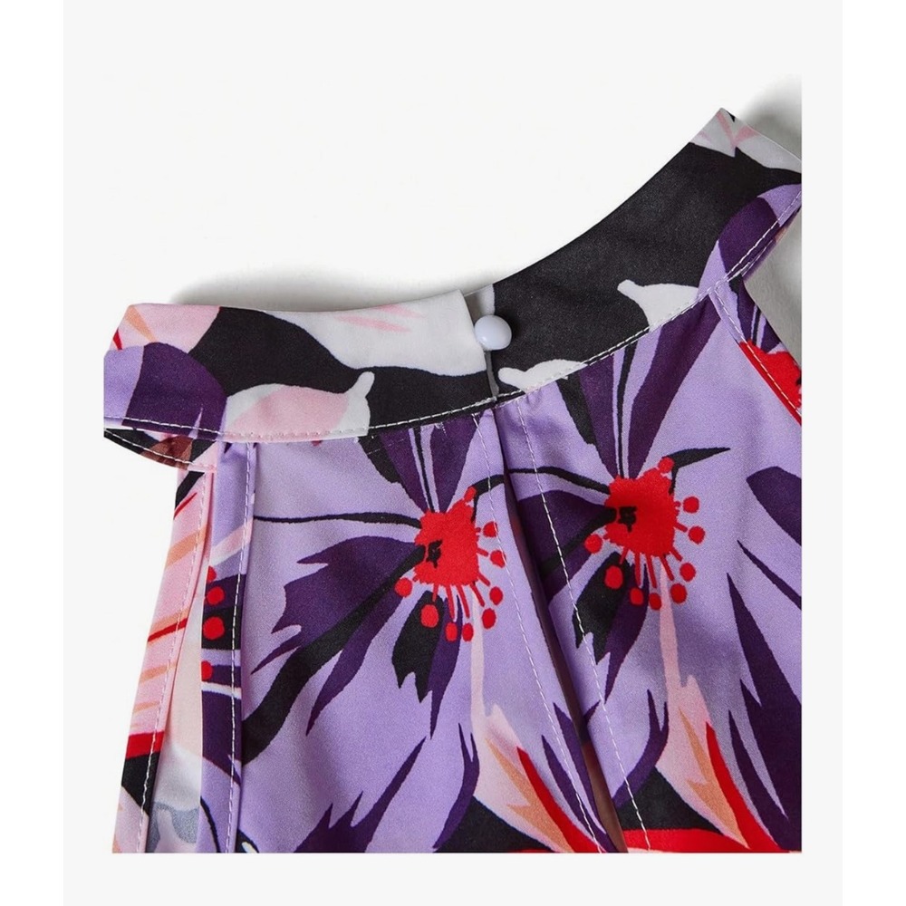 Purple Floral High Neck Halter Top Sleeveless Tropical Blouse Small - Picture 4 of 12